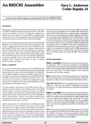 [An R65C02 Assembler ...a pin for pin direct plug-in replacement for the NMOS 6502 (1/9)]